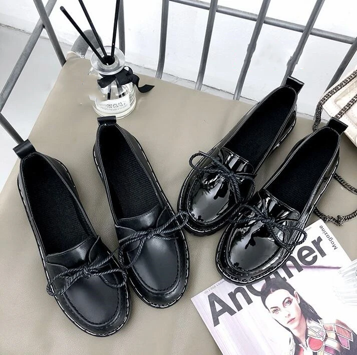 

Japanese harajuku sweet lolita leather shoes vintage round head thick bottom women shoes bowknot detachable bandage kawaii shoes