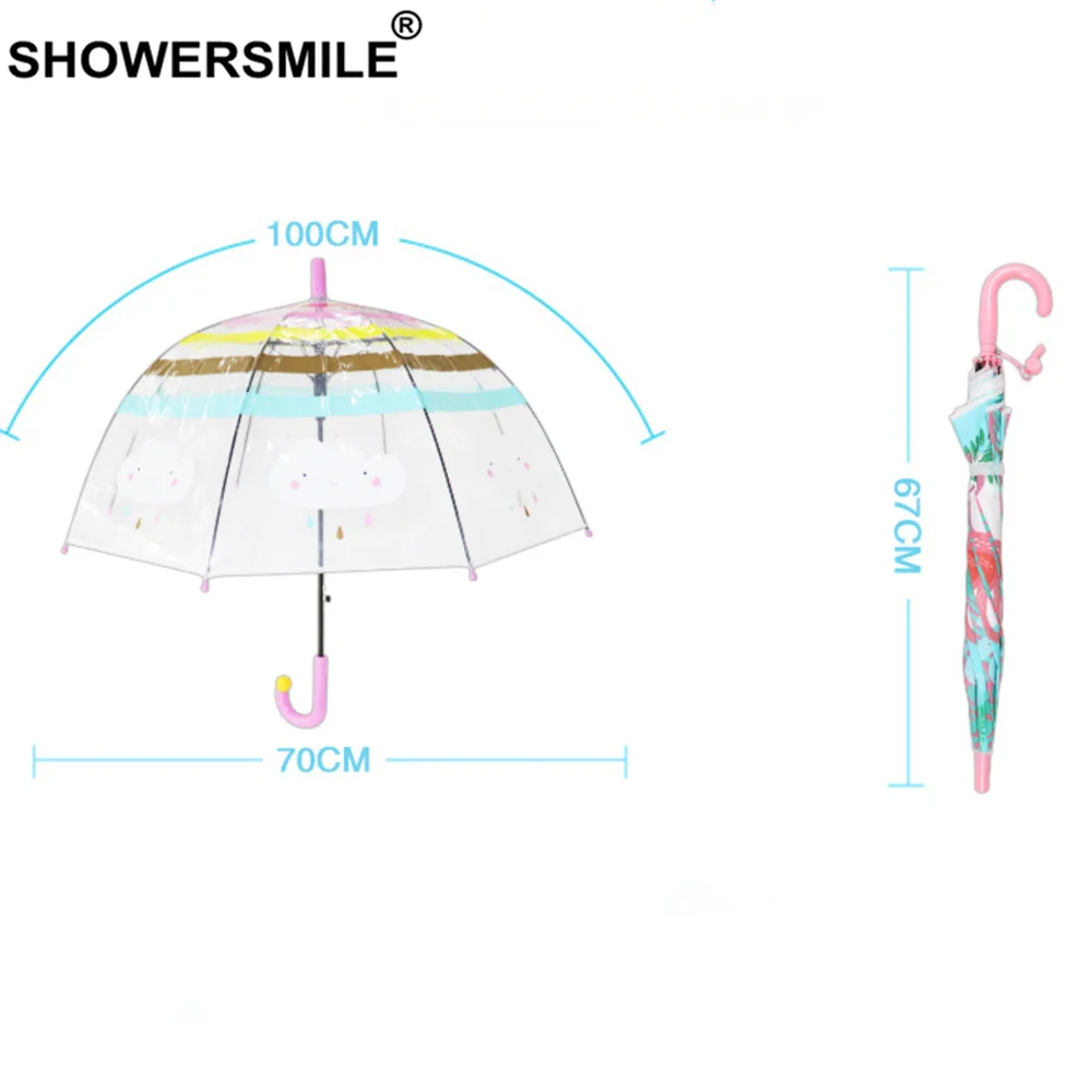 SHOWERSMILE Детский прозрачный зонтик, Детские Зонты с длинной ручкой, милый зонтик для мальчиков и девочек