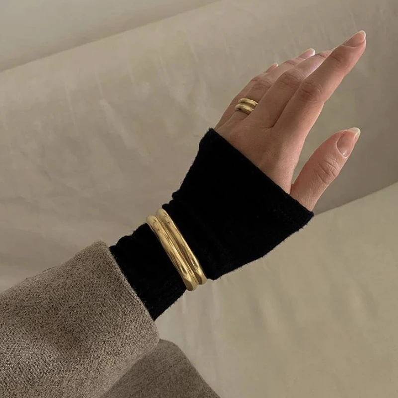 Peri'sBox 3 Sizes Double Layers Gold Rings Wide Titanium Steel Rings for Women Minimalist Plain Stackable Rings 2020 Fashion - Image 4