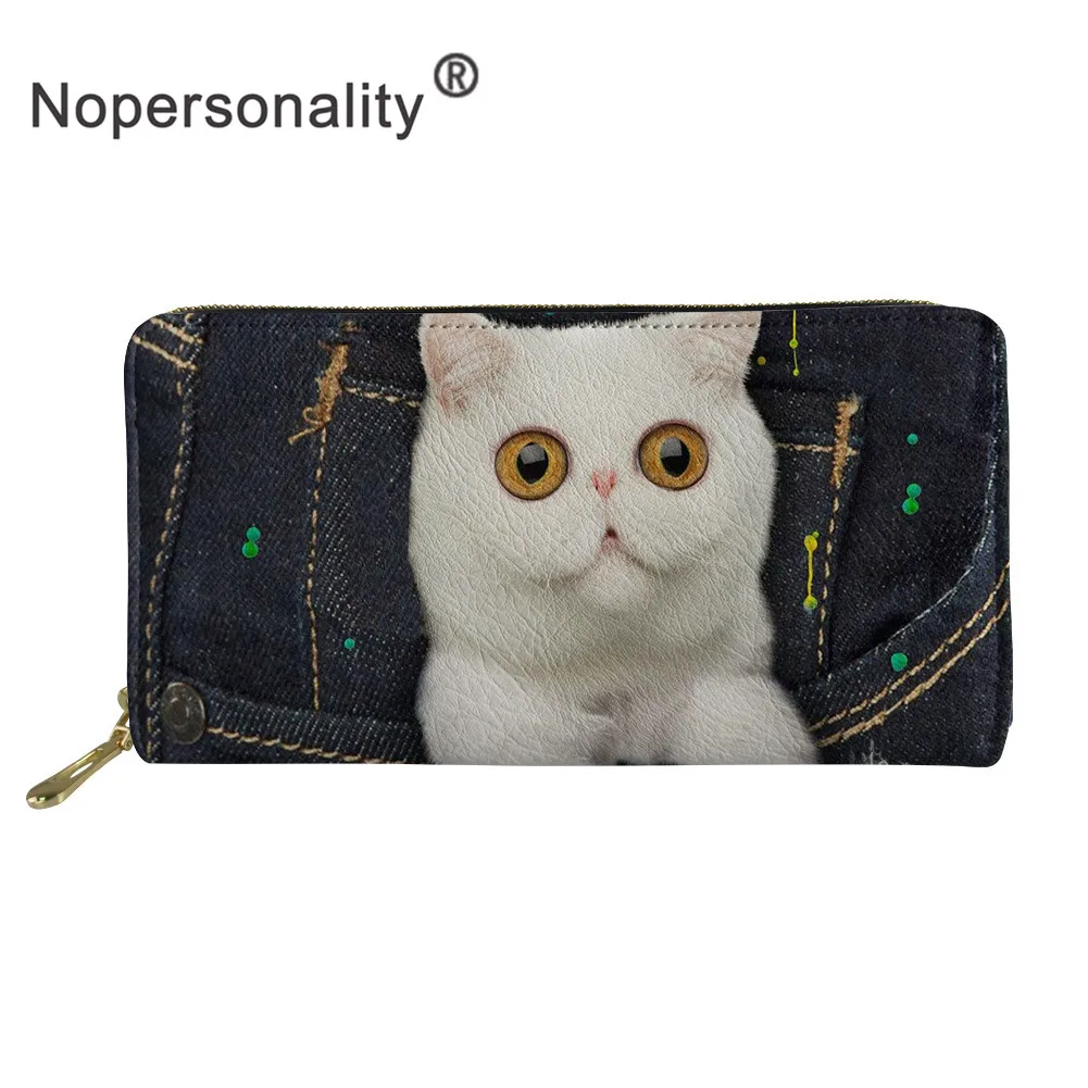 Nopersonality, 3D, джинсовый, с принтом кота, забавный, кожзам, кошельки, водонепроницаемые, женские, повседневные, кошельки, длинный кожаный кошелек, сумка для денег для дам - Цвет: CC3322Z21