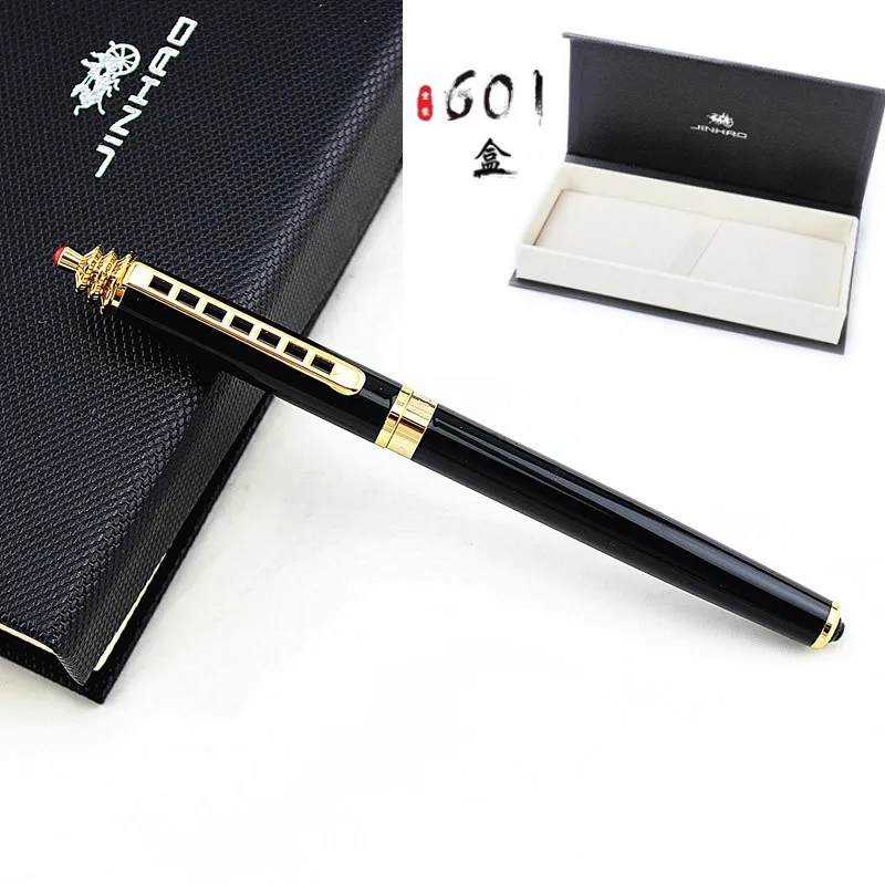 Luxury jinhao Fountain Pen Medium Nib Black Gold Clip Ink Pen High end