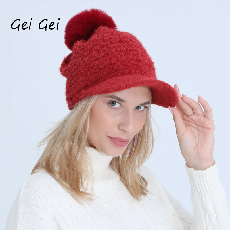 

Chenille Warm Winter Hats For Women Plus Velvet Padded Outdoor Riding Wool Cap Autumn Hair Ball Skiing Knitted Hats Skull Beanie
