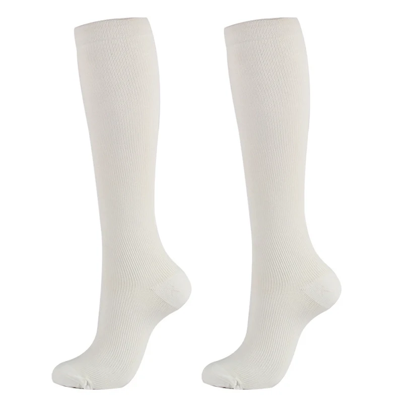 Компрессионные чулки, варикозные гетры, облегчающие боль, гольфы, унисекс, одноцветные, облегающие высокие носки, нейлоновые длинные носки, новинка - Цвет: Белый