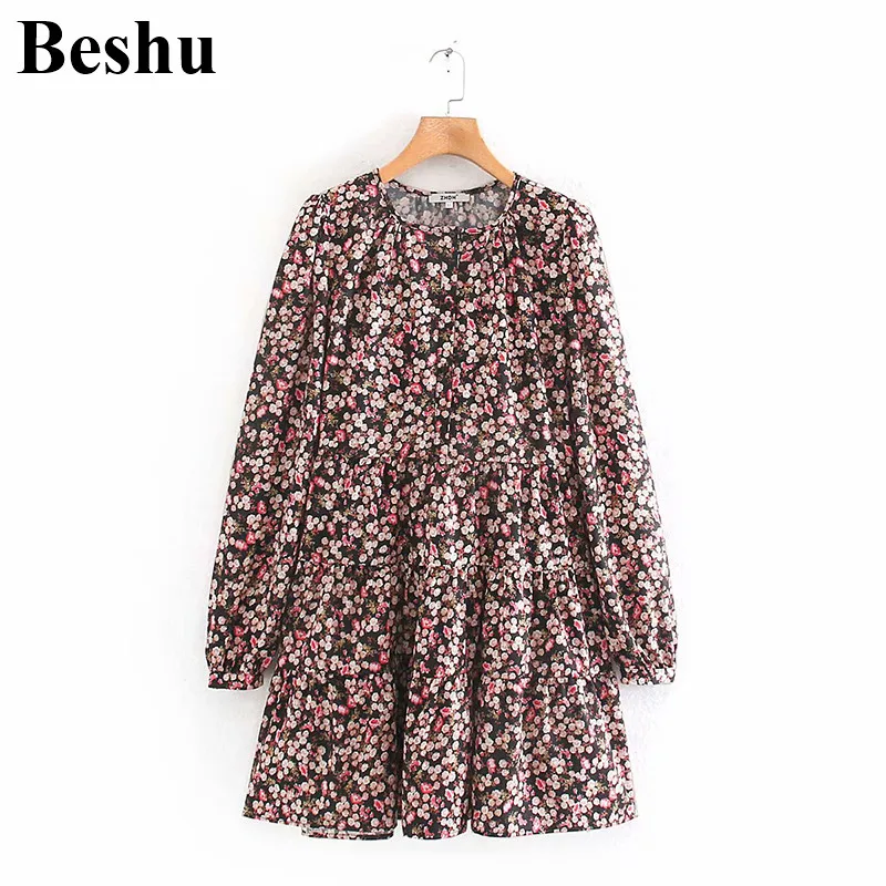 

za 2019 women dress floral print o-neck midi summer dress ruffles casual vestidos mujer