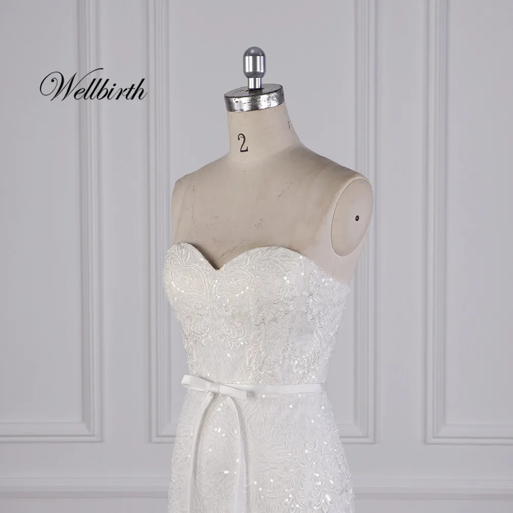 Реальное изображение Wellbirth Vestido de novia милое zippber сзади Русалка свадебное платье с открытыми плечами свадебное платье
