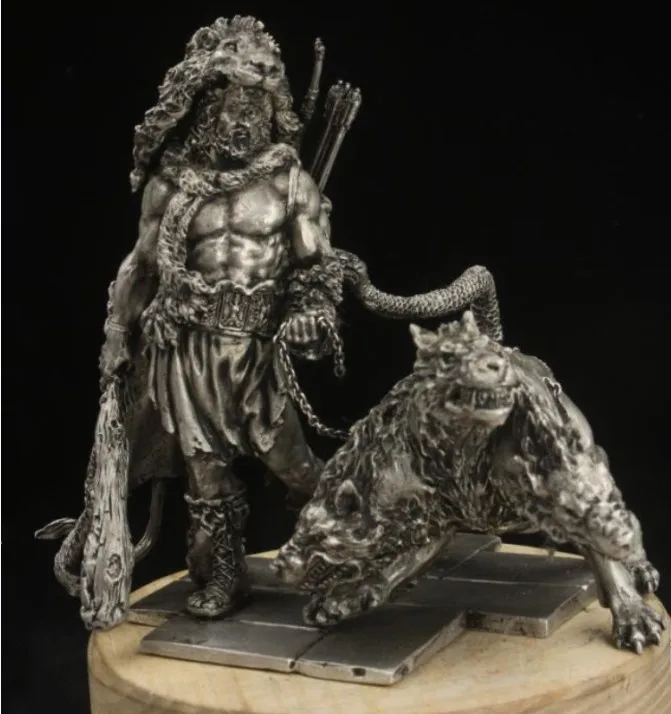 Греческая мифология Зевс сын лучший герой Геркулес и Адские собаки Оловянная Металлическая статуэтка древнего солдата украшения для дома и офиса подарки - Цвет: Hercules