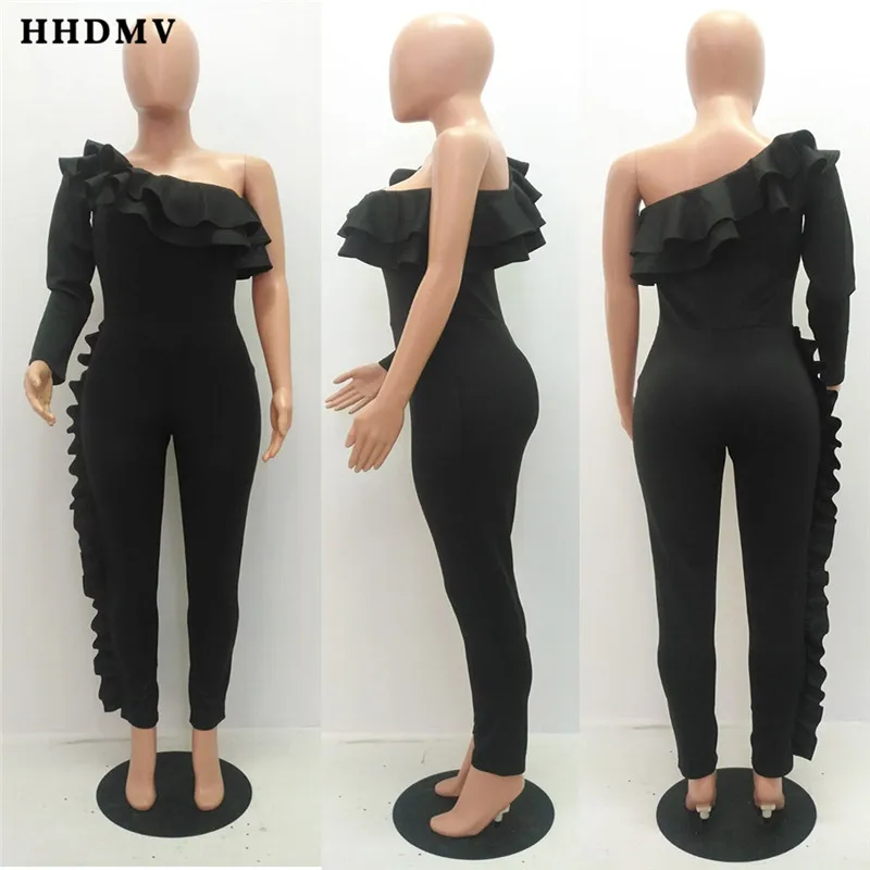 HHDMV GMER1154 высокие уличные коммутационные Стильные Комбинезоны Длинные рукава одно плечо оборки чистый цвет плотные комбинезоны длинные брюки