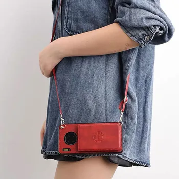 

For Samsung Galaxy Note 10 Plus S10 S20 PLUS S20 Ultra PU Leather Magnetic Card Holder Wallet Case with Crossbody Lanyard Cord