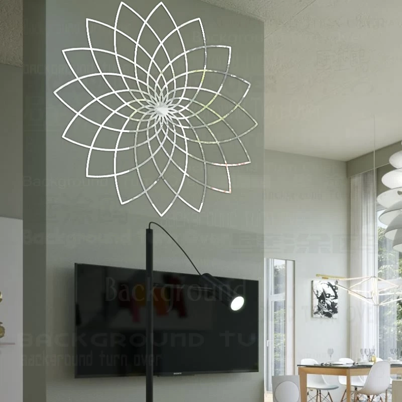 Mirror Wall Stickers Sticker Home Decor Room Decoration Living Room Wallpaper For Walls Lotus Linear Line Art Flower R140