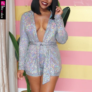 

Women Two Piece Matching Sets Plus Size Sequined Long Sleeve Top & High Waist Bodycon Short Sets Chic Sexy & Club Outfit