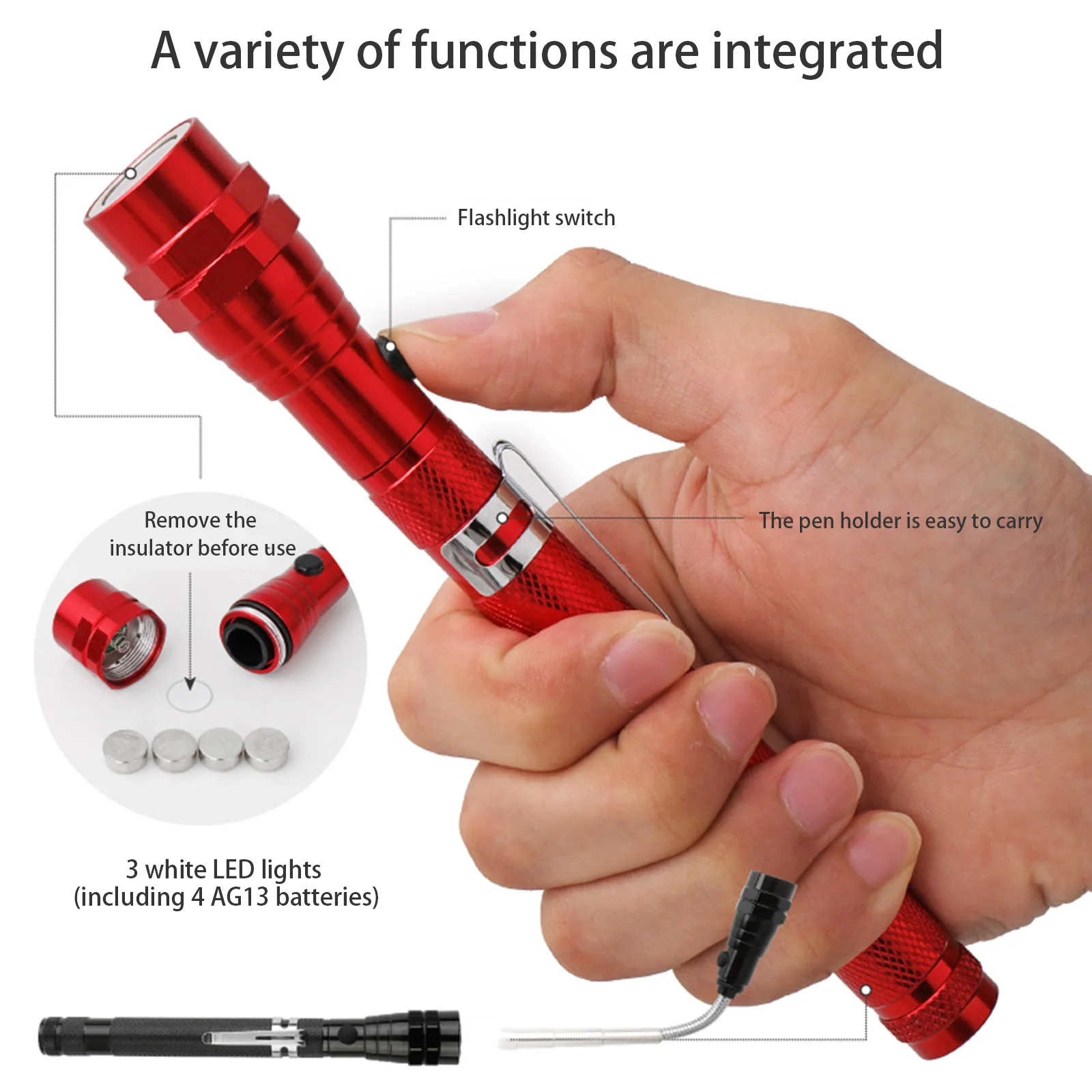 

Magnet 3xled Magnetic Pickup Tool, Telescoping Flexible Extensible Led Flashlights,perfect Mechanical Pick-Up Tools Gifts