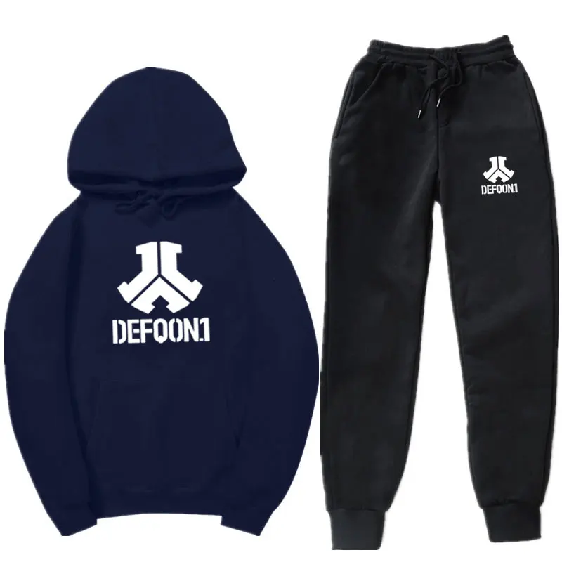 defqon 1 рок-группа хип-хоп Мужская Толстовка зима осень уличная повседневная шерстяная Толстовка Пуловер брюки Повседневный Спортивный костюм - Цвет: Navy Blue MK0315