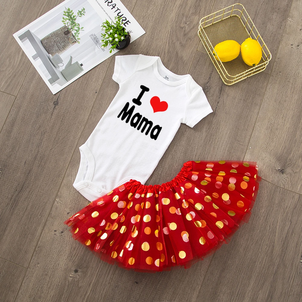 I Love Mama/принт с буквами для детей, платье для девочек, костюмы, комбинезон с короткими рукавами+ юбка-пачка, комплекты из 2 предметов, летние костюмы для младенцев, комплект одежды - Цвет: RA11-SQPWHYRD-