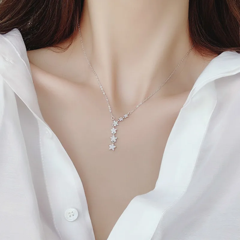 

Fashion Micro Inlaid Zircon Star Clavicle Chain Five Pointed Star Pendant Short Necklace Chain Simple Temperament Jewelry Female