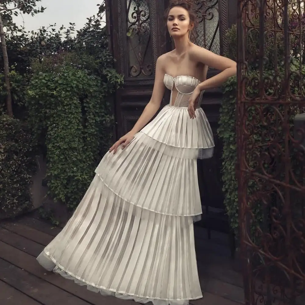 

Boho Wedding Gowns Sweetheart Off Shoulder Backless robe de mariee Bohemian Bridal Gowns Long Cheap Tiered A Line