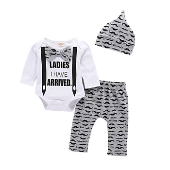 

Autumn Baby Boys Long Sleeve Bowtie Gentleman Bodysuits + Casual Trousers + Hat Kids Toddler Clothing Sets Infant 3Pcs Suits