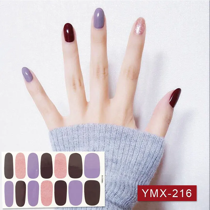 YMX216 Lamemoria, 14 типсов/листов, красивые наклейки для ногтей, блестящее сердце, обертывания для ногтей, многоцветные наклейки для маникюра - Цвет: YMX216