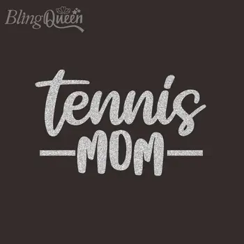 

BlingQueen 12PCS/LOT Tennis Mom Iron on Heat Transfers Glitter Vinyl Stickers Patches for Clothing Washable Appliques