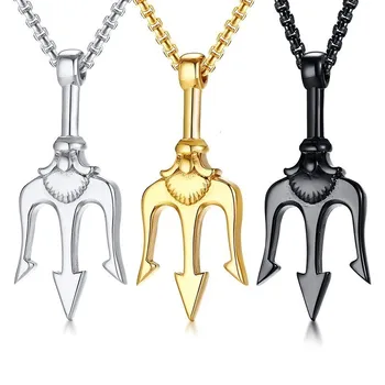 

Vnox Mens Punk Trident Necklace Gold Black Tone Stainless Steel Statement Pendant Gifts for Him Hip Hop Jewelry