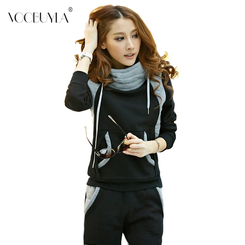 

Voobuyla Women Tracksuits Sports Suits Plus Velvet Hoodies Sweatshirts Pants 2pcs Running Set Sportswear Warm Thicken Clothing
