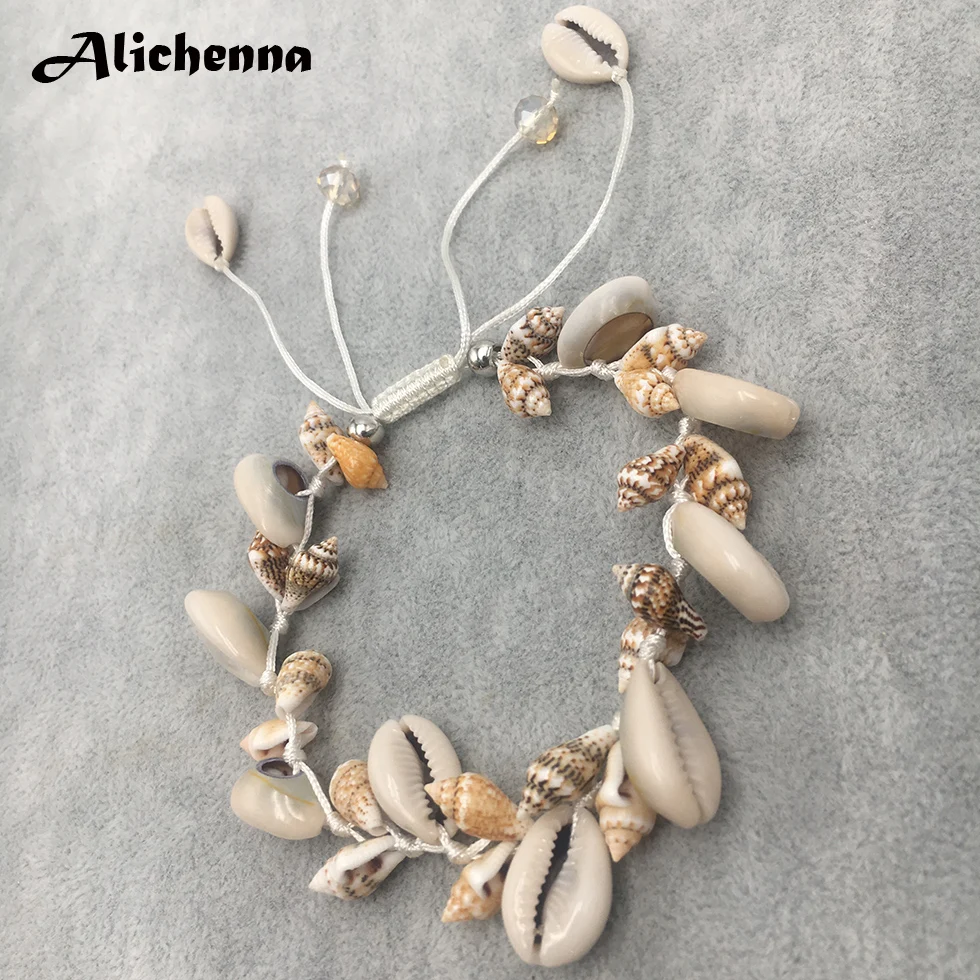 Boho Handmade Seashell Anklets for Women Foot Bracelet Vintage Punk Statement Natural Conch Shell RopeString Beach Charms Anklet | Украшения