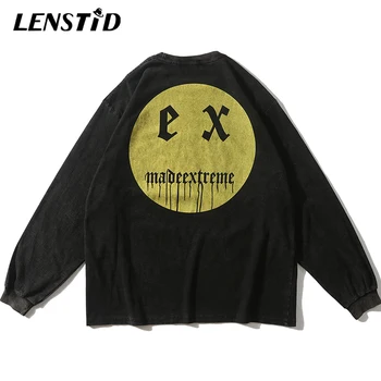 

LENSTID Creative Print Distressed Long Sleeve Tees Shirts 2019 Hip Hop Casual Punk Rock O-Neck Tshrits Streetwear Fashion Tops