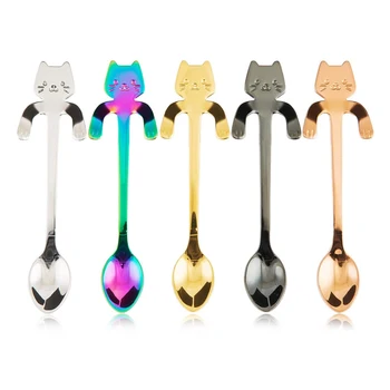 

5pcs/set Coffee Spoon Stainless Steel Creative Cat Spoons Teaspoon Dessert Snack Scoop Ice Cream Tableware Kitchen Accessories