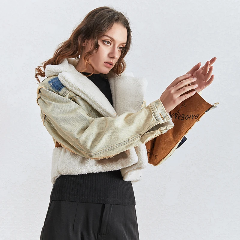 8T2A9743.jpg TWOTWINSTYLE Patchwork Hit Color Denim Jacket Women Lapel Collar Long Sleeve Pocket Irregular Coats Female Fashion 2020 Clothing