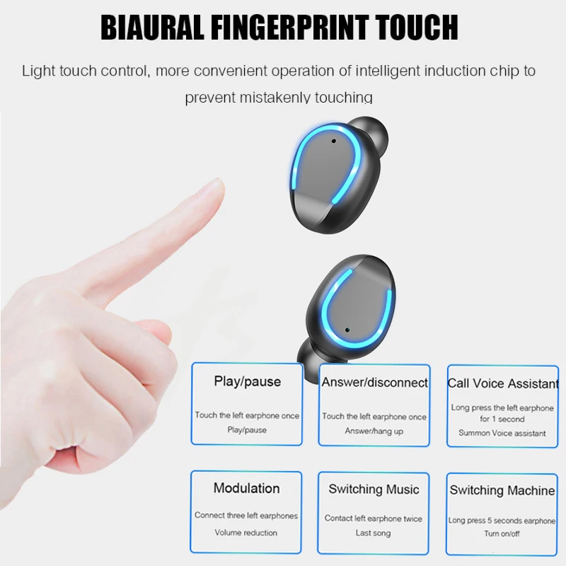 Wireless Headset Earphone Touch Control In Ear Bluetooth Earbuds Mini Fashion Cool Earphones Suitable for iPhone Android iOS