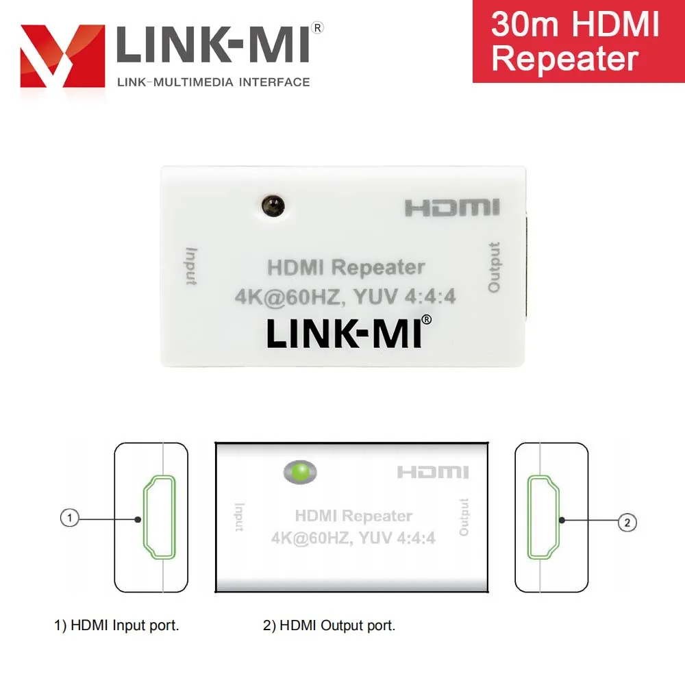 LINK-MI мини-Ретранслятор HDMI 4K 30m HDMI2.0 компактный размер Поддержка 3D CEC HDCP 2 2/1 4