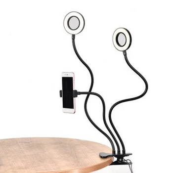 

2 in 1 LED Selfie Ring Light with Cell Phone Holder for Youtube Live Stream Phone Clip Holder Adjustable Desk Lamp Makeup Light