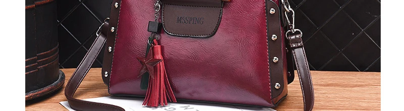 Новые модные роскошные женские Сумки из искусственной кожи, винтажная сумка-мессенджер с заклепками и кисточками для женщин, женские сумки на плечо, SD-026