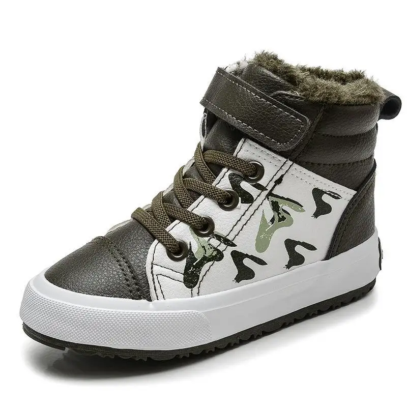 

Autumn Winter Boys Fashion Boots for Children Shoes Leather Waterproof Snow Boot Kids Ankle Martin Boots Plush Warm Sports Shoes