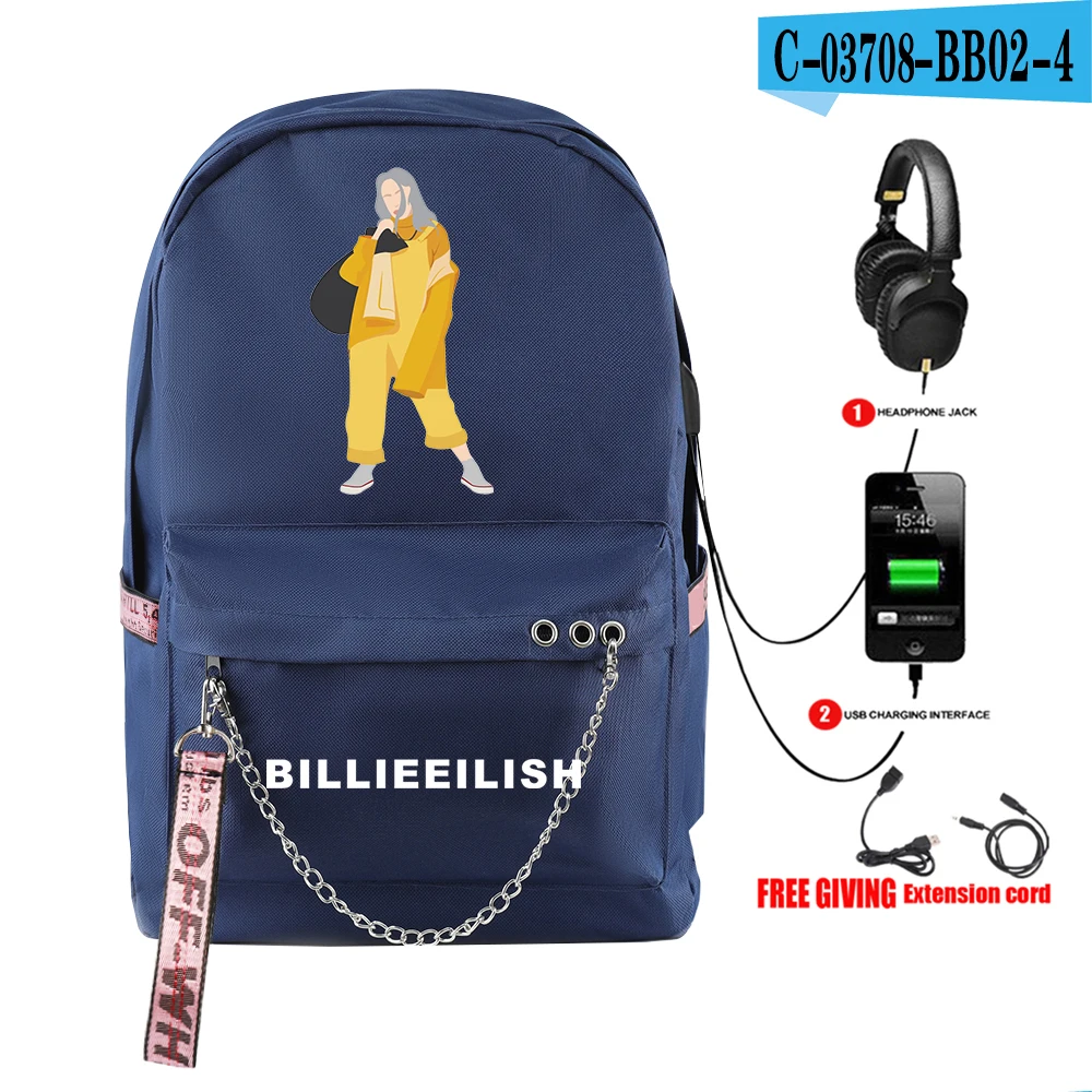 Billie Eilish print New vogue Backpack Teenager Boy/girl School Bags Waterproof Oxford USB Charger Women/Men Backpack School Bag - Цвет: picture color
