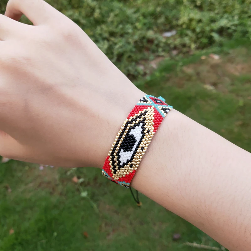 

FAIRYWOO Bohemia Eye Jewelry Miyuki Bead Bracelet Women Handmade Gold Jewelry Drawstring Rope Bracelet Customized Woven Jewelry Handmade Bracelets Gifts Red Bracelet Ins Hot Sale New design Arrival Fashion Bangles