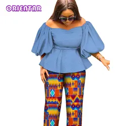 African Clothes for Women 2 Pcs Set Ankara Print Long Loose Pant and Top Casual Bazin Riche African Dashiki Women Clothes WY9585