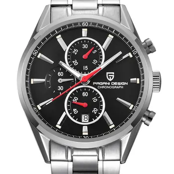

46mm Pagani design black dial Luminous hands date Quartz men‘s watch casual Stainless Steel strap fashion men's watches