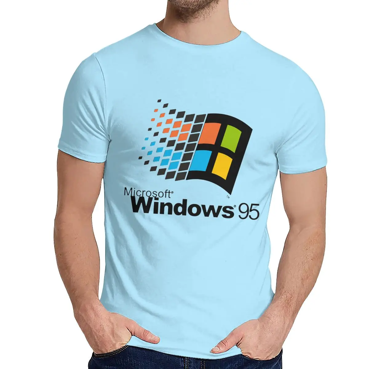 Винтаж Windows 95 Vaporwave футболка для мужчин лето прохладный человек хлопок короткий рукав круглый воротник - Цвет: Небесно-голубой