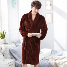 Изысканный фланелевый мужской Халат-кимоно, элегантная однотонная одежда для сна до колен, банное платье, Повседневная Мягкая ночная рубашка, домашняя одежда