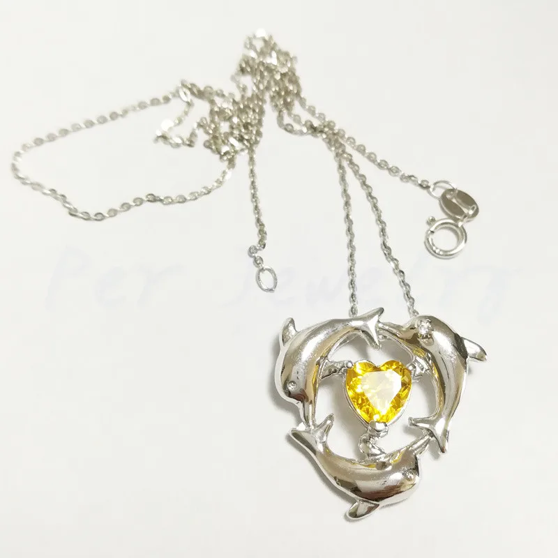 natural citrine Подвеска с натуральным цитрином,, стиль дельфин, серебро 925 пробы для мужчин или женщин, 1.3ct, драгоценный камень# C18070201 - Цвет камня: natural citrine