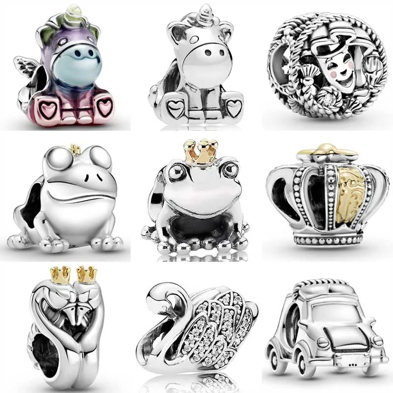 

DIY Charm Rainbow Bruno The Unicorn Frog Prince Regal Crown Electric Car 925 Sterling Silver Bead Fit Fashion Bracelet Jewelry