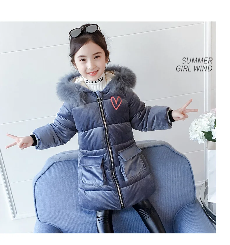 Down Coat For Girl Thick Velvet Girl Coats Kids Hoodies Fur Collar Children's Jacket Winter Fashion Clothes For Girls Christmas