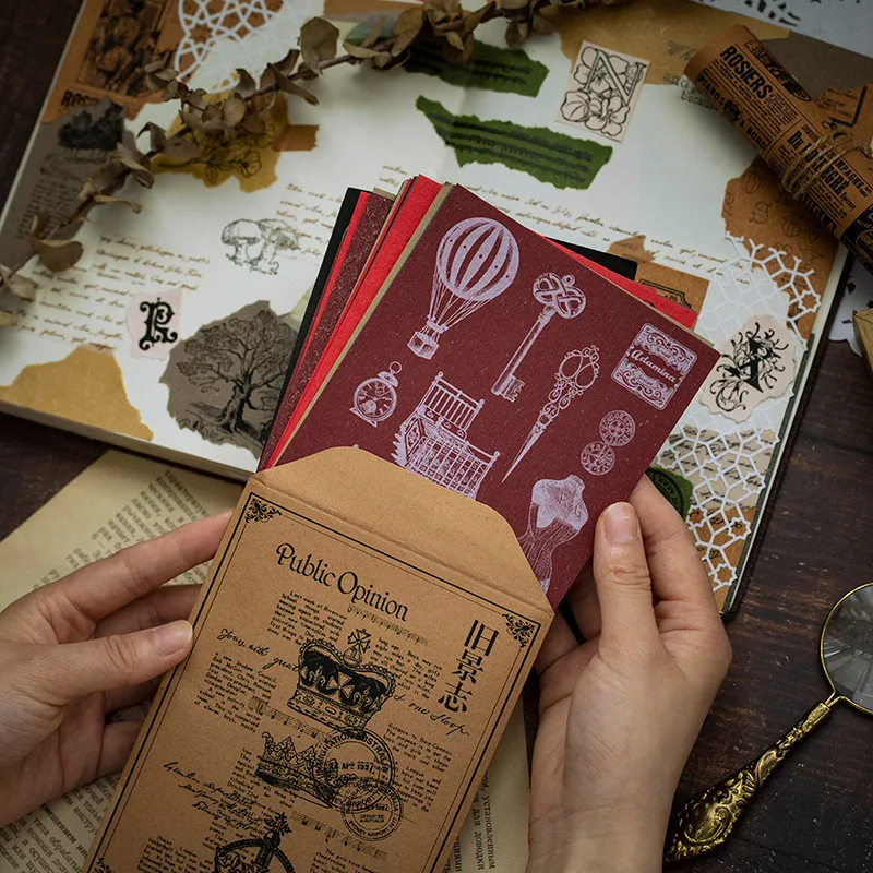 

15 sheets Retro Kraft Paper Background Material Paper Set Ancient Plant Stamp Animal Old Newspaper Deco Sticker DIY Scrapbooking