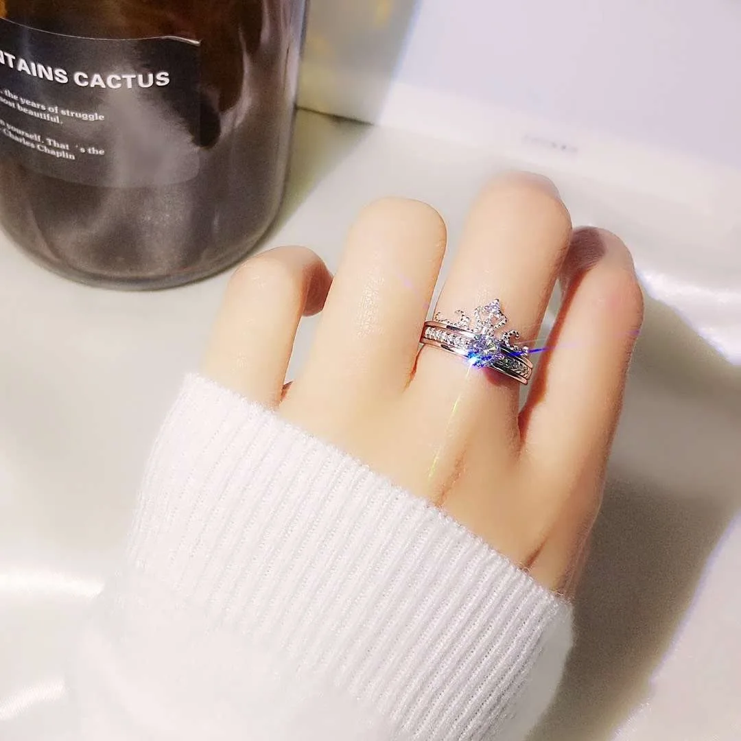 

-Joint Ring Douyin Crown-Joint Ring Women's Fine Silver-in-Non-mainstream Design Network Red Adjustable CHIC