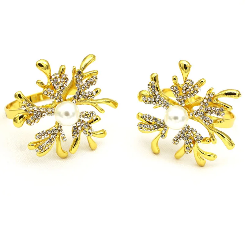 12pcs/lot Christmas antler napkin ring diamond napkin buckle pearl flower napkin ring suitable for wedding holiday party