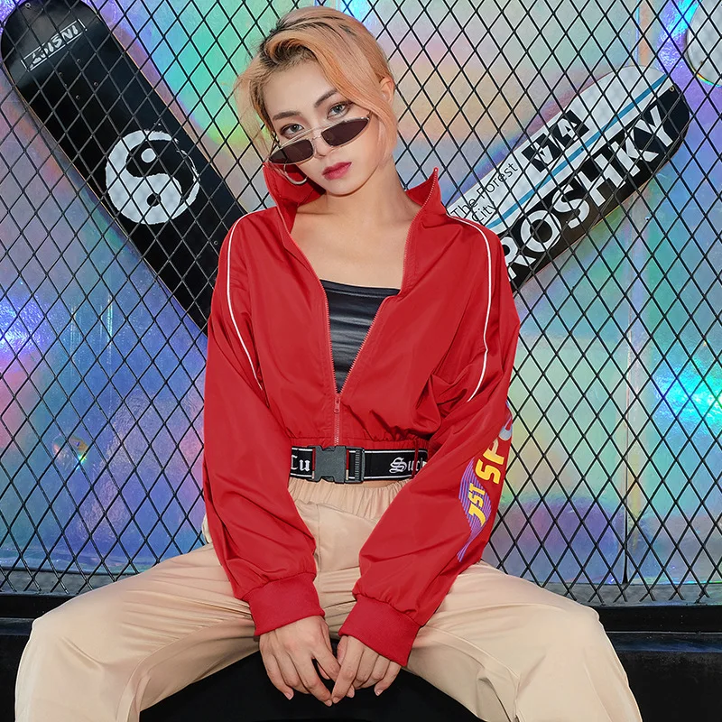 

2019 Promotion Jaqueta Feminina Autumn Women's Jacket With Bag Buckle Hem Closing Sweater Long Sleeve Printed Coat Bomber Women