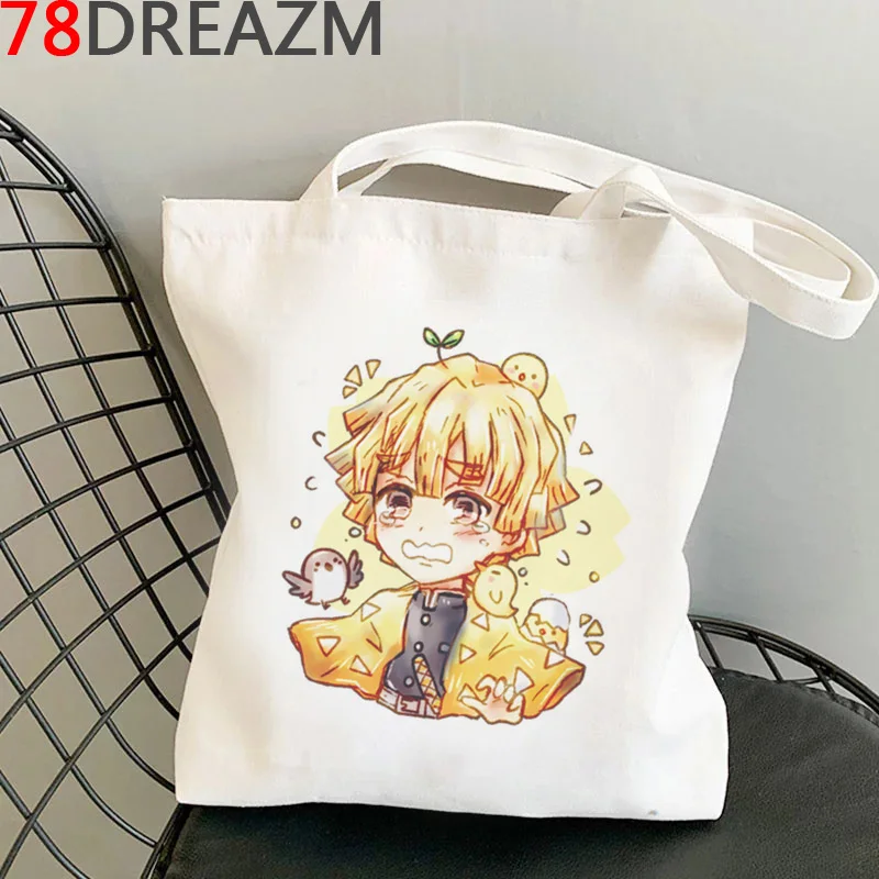 Demon Slayer-Bolso de compras tejido reutilizable, bolsa de yute