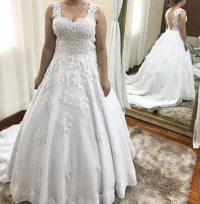 Vestido De Novia плюс размер сексуальный без бретелей Кружевной Аппликация на свадебные платья со шлейфом без рукавов с открытой спиной Vestido Longo