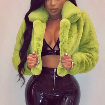 

Winter Warm Fluffy Faux Fur Coats Jackets Women Furry Fake Fur Cropped Jackets TurnDown Collar Open Front Overcoats