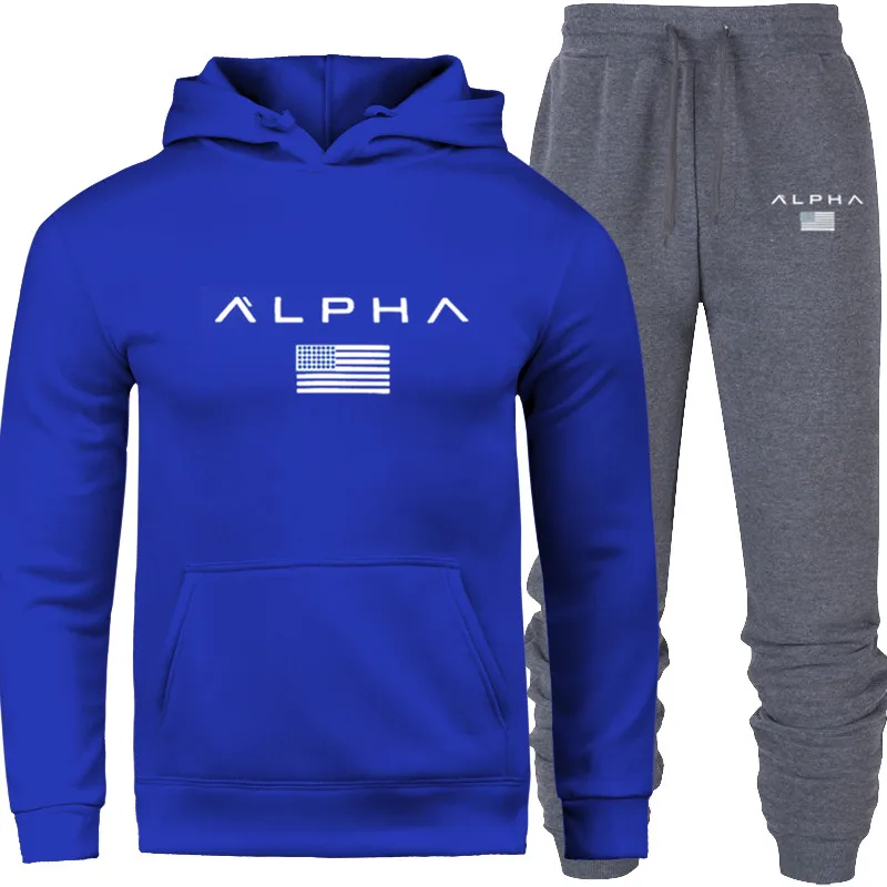 SET-08-ALP-D Бренд, мужские комплекты, толстовка с капюшоном и штаны, спортивный костюм, мужской комплект, спортивные толстовки с капюшоном, спортивный костюм с принтом Alp, худи, костюм - Цвет: SET-08-ALP-D